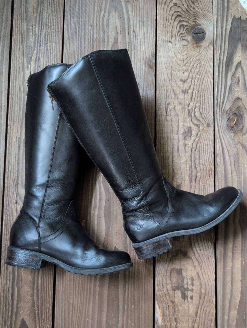 UGG 1006038 Classic Riding Black Leather Knee-High Women's Boots 7.5